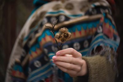 Close-up of woman holding flowers