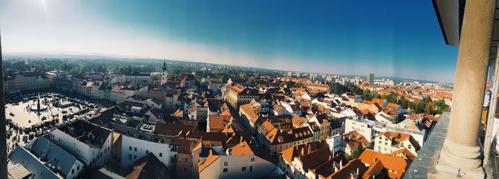 High angle view of buildings in city