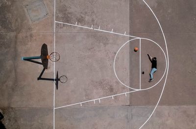 High angle view of basketball court