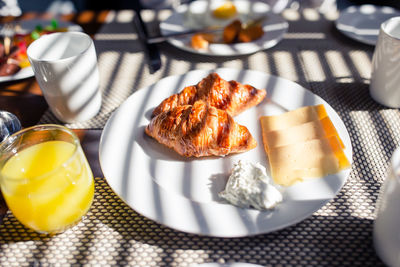 High angle view of food in plate on table