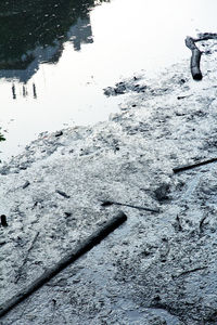 Close-up of snow on lake