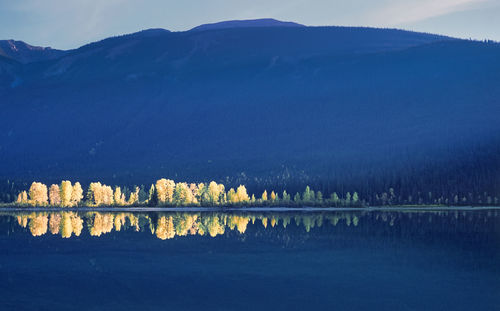 Scenic view of lake against mountain range