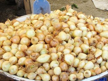 High angle view of vegetables for sale in market