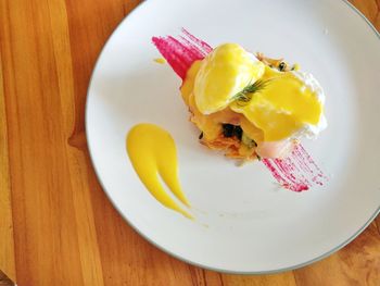 High angle view of food in plate on table