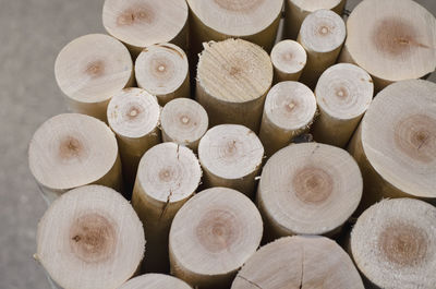 High angle view of wooden logs