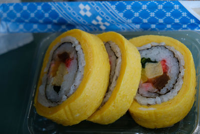 Close-up of sushi in plate on table