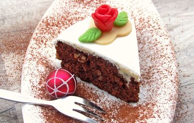 High angle view of cake in plate