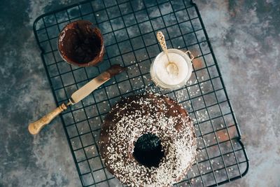 High angle view of cake on table