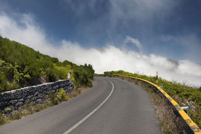 Empty road along landscape and against sky