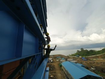 High angle view of city against sky