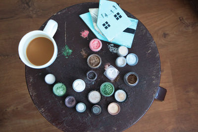 High angle view of food on table