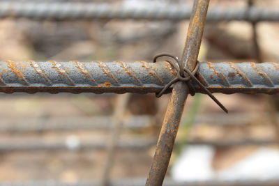 Close-up of rusty metallic railing