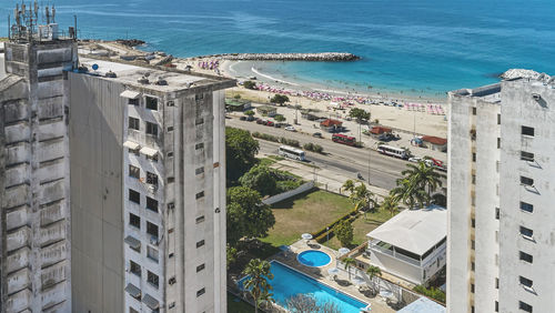 Aerial panoramic view of caraballeda de la costa coastline caribbean beach, vargas state. venezuela.