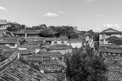 High angle view of buildings in city