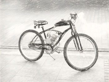 High angle view of bicycle parked on wall