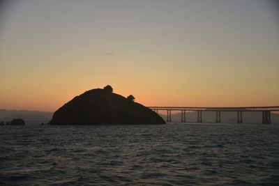 Scenic view of sea against clear sky during sunset