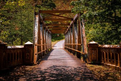 Footbridge amidst trees in forest