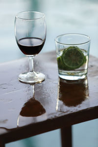 Close-up of beer in glass on table