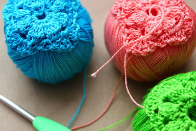 Close-up of colorful woolen balls