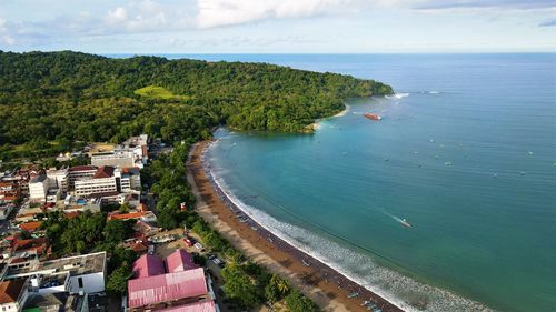 Beautiful aerial view, panoramic beach in pangandaran, west java - indonesia.