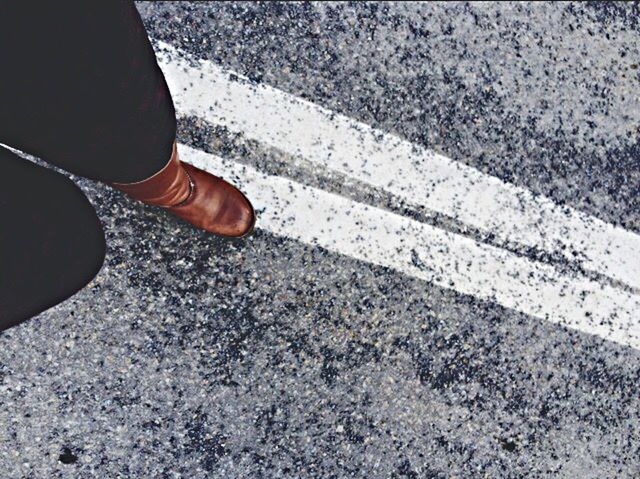 low section, person, shoe, human foot, lifestyles, personal perspective, high angle view, part of, standing, footwear, leisure activity, street, men, unrecognizable person, road, asphalt, human limb