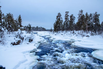 Snow covered field against sky