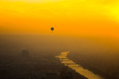 View of hot air balloon against sky during sunset