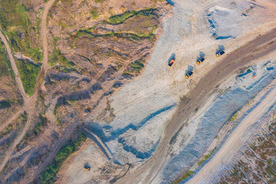 High angle view of road amidst rocks