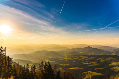 Scenic view of mountains against sky during sunset