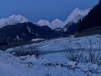 Scenic view of snowcapped mountains against sky