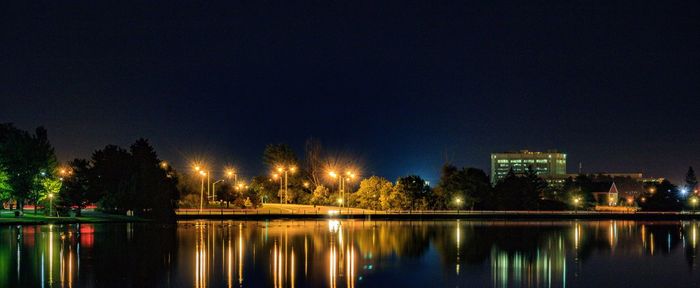 View of illuminated city at night