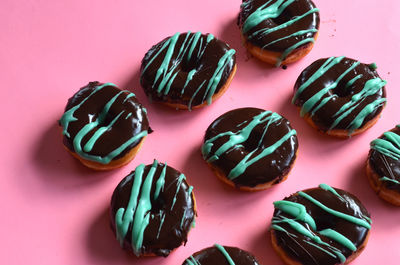 Close-up high angle view of doughnuts