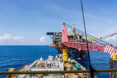 Deck view of a construction barge at offshore oilfield