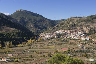 Scenic view of mountains against clear sky