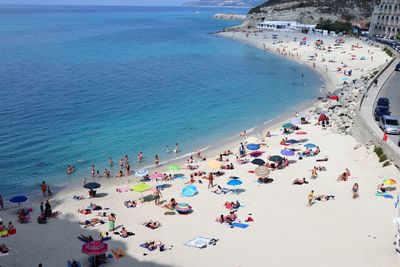 High angle view of people on beach