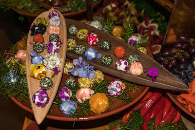 Close-up of goat cheese decorations