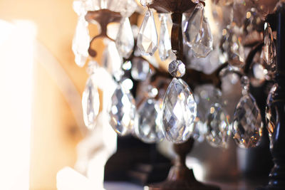 Close-up of chandelier hanging on table