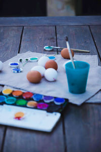 Multi colored eggs on table