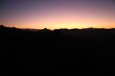 Silhouette mountains against clear sky during sunset