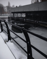 Snow on railing during rainy season