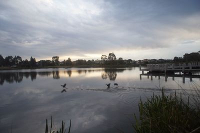 Scenic view of lake against sky