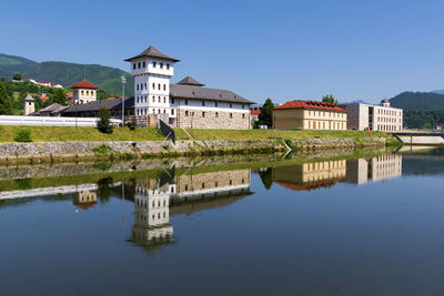 Reflection of buildings in lake