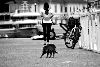 Cat and woman on street