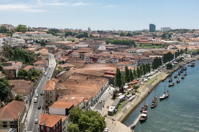 High angle view of buildings in city