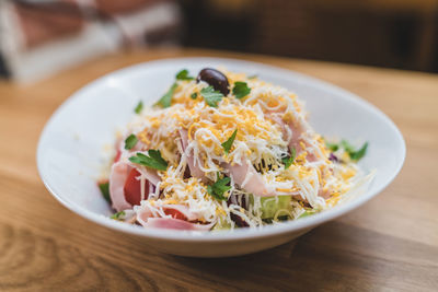 Close-up of meal served on table