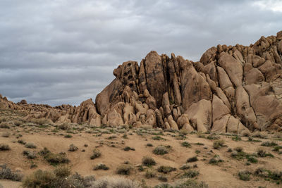 Rock formations on landscape against sky