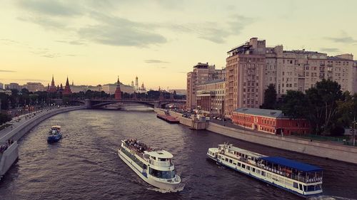 Panoramic view of bridge over river against sky during sunset