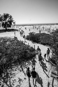 High angle view of people against sky