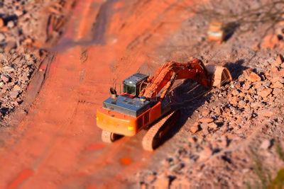 Close-up high angle view of excavator 