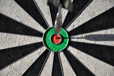 Close-up of dart on bulls-eye